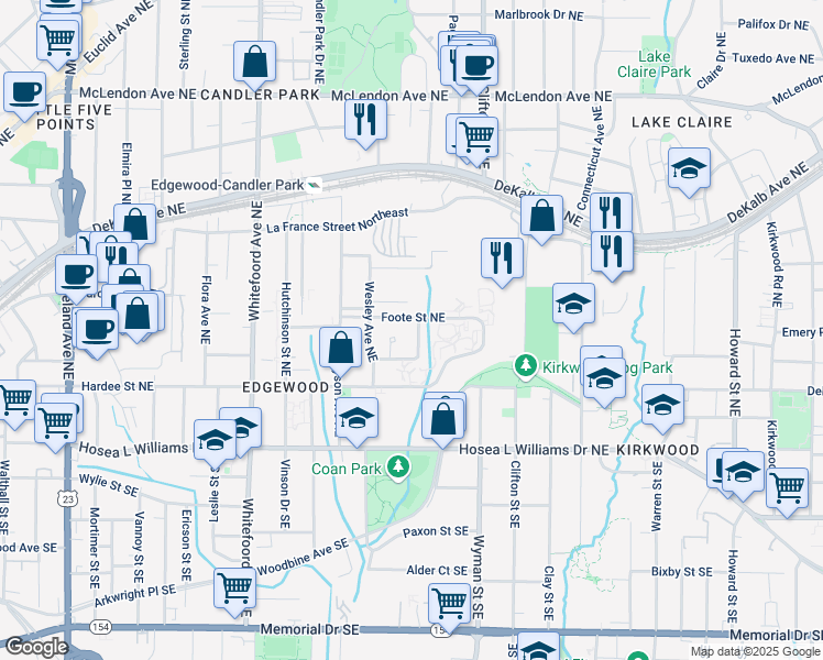 map of restaurants, bars, coffee shops, grocery stores, and more near 126 Marona Street Northeast in Atlanta
