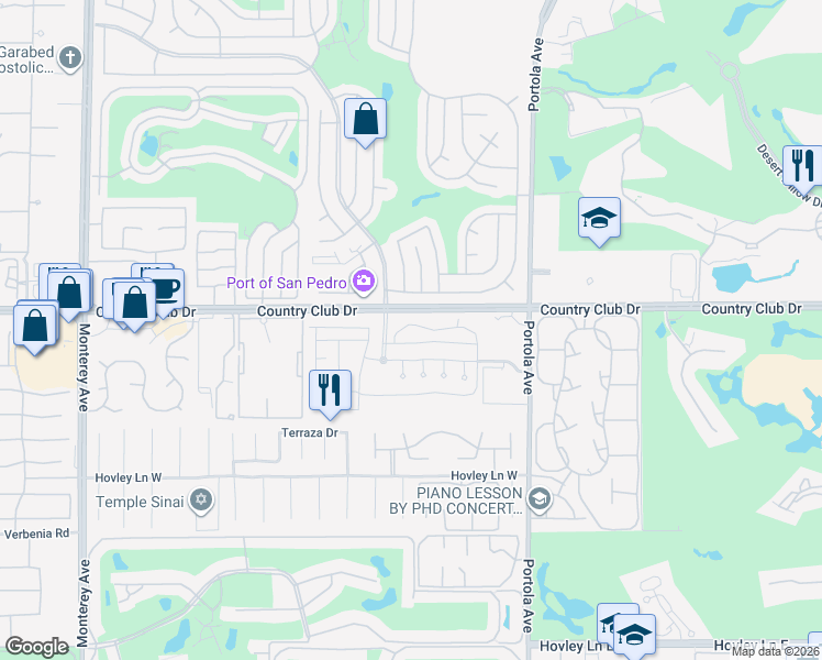 map of restaurants, bars, coffee shops, grocery stores, and more near 2803 Via Calderia in Palm Desert