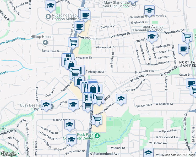 map of restaurants, bars, coffee shops, grocery stores, and more near 1432 Brett Place in Los Angeles