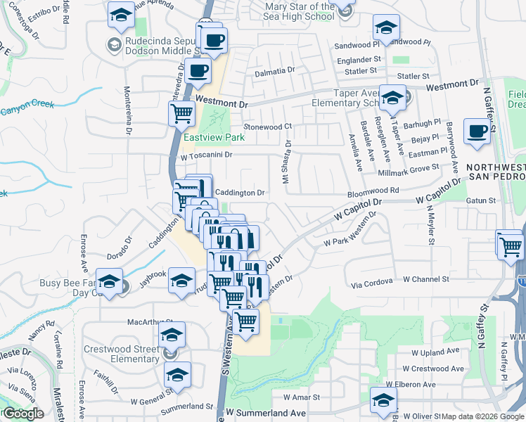 map of restaurants, bars, coffee shops, grocery stores, and more near 1428 Brett Place in Los Angeles