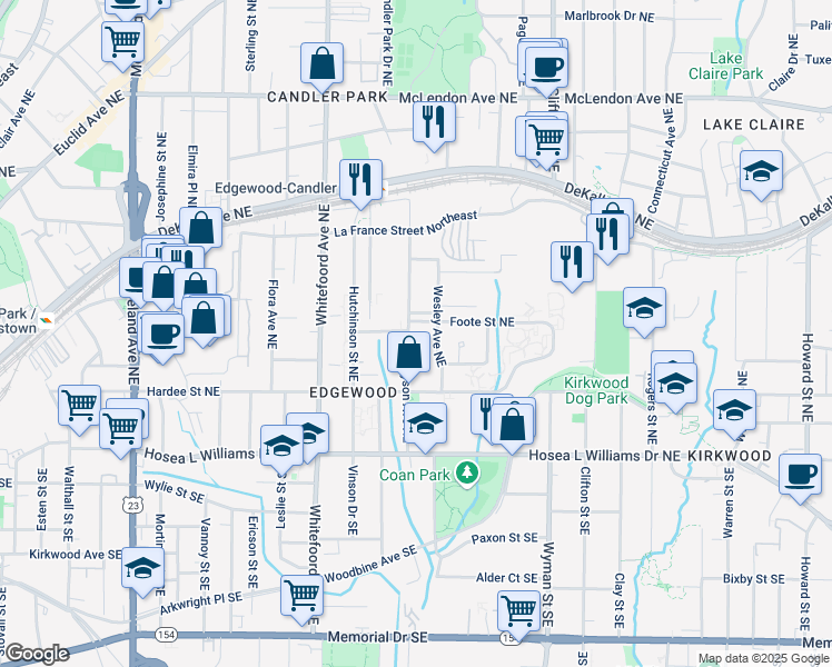 map of restaurants, bars, coffee shops, grocery stores, and more near 2004 Chipley Street Northeast in Atlanta