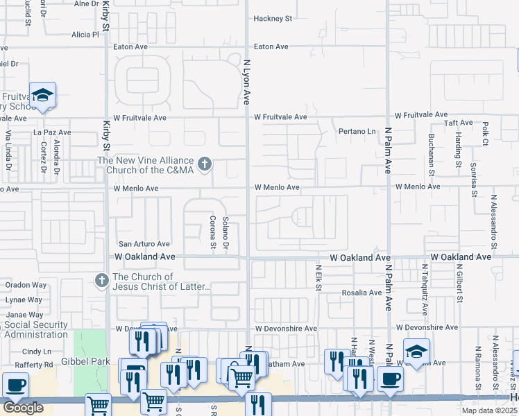 map of restaurants, bars, coffee shops, grocery stores, and more near 610 Castille Drive in Hemet