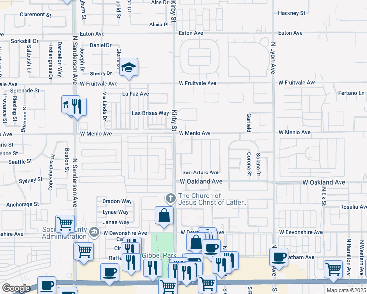 map of restaurants, bars, coffee shops, grocery stores, and more near 2476 San Padre Court in Hemet