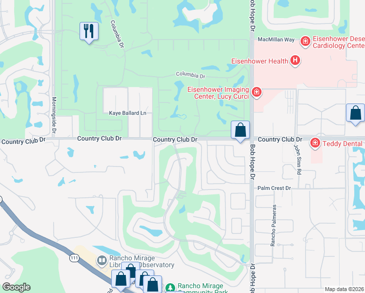 map of restaurants, bars, coffee shops, grocery stores, and more near 1 La Ronda Drive in Rancho Mirage