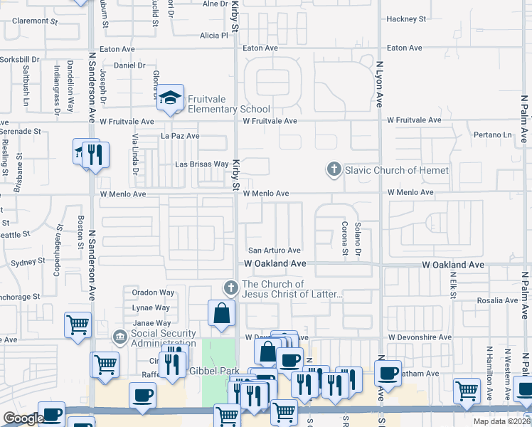 map of restaurants, bars, coffee shops, grocery stores, and more near 660 San Huerta Street in Hemet