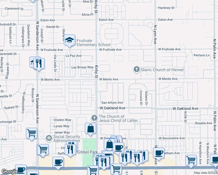 map of restaurants, bars, coffee shops, grocery stores, and more near 660 San Huerta Street in Hemet