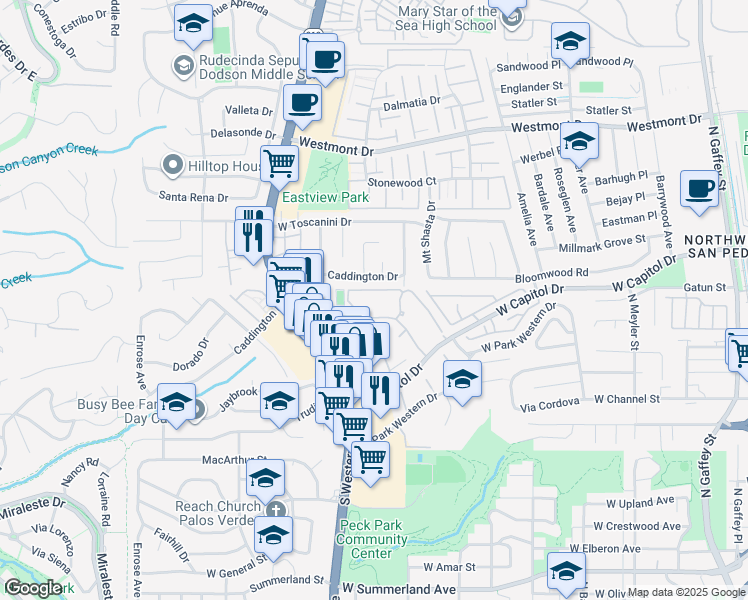 map of restaurants, bars, coffee shops, grocery stores, and more near 1432 Brett Place in Los Angeles