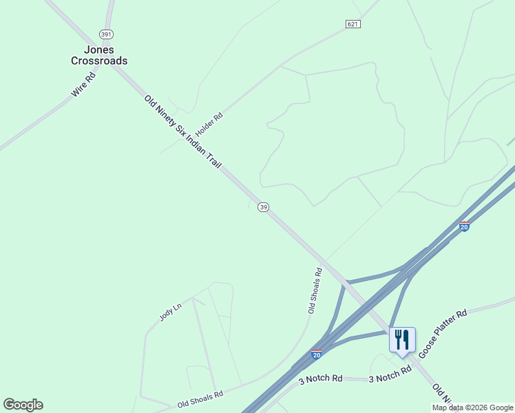 map of restaurants, bars, coffee shops, grocery stores, and more near 1554 Old Ninety Six Indian Trail in Batesburg-Leesville