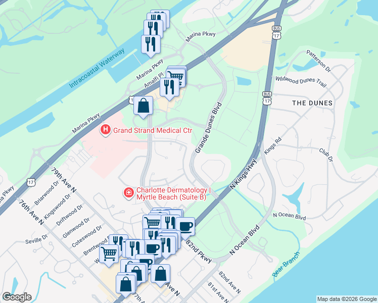map of restaurants, bars, coffee shops, grocery stores, and more near in Myrtle Beach