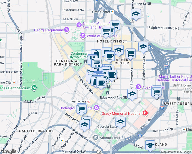 map of restaurants, bars, coffee shops, grocery stores, and more near 90 Fairlie Street Northwest in Atlanta
