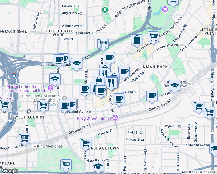 map of restaurants, bars, coffee shops, grocery stores, and more near 684 Irwin Street Northeast in Atlanta