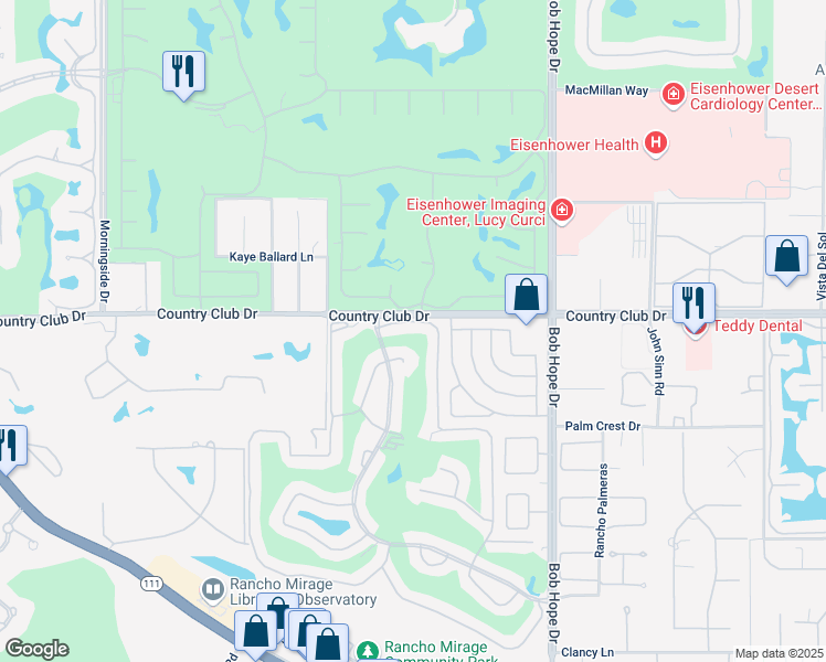 map of restaurants, bars, coffee shops, grocery stores, and more near 14 La Ronda Drive in Rancho Mirage