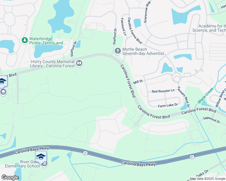 map of restaurants, bars, coffee shops, grocery stores, and more near 1520 Carolina Forest Boulevard in Myrtle Beach