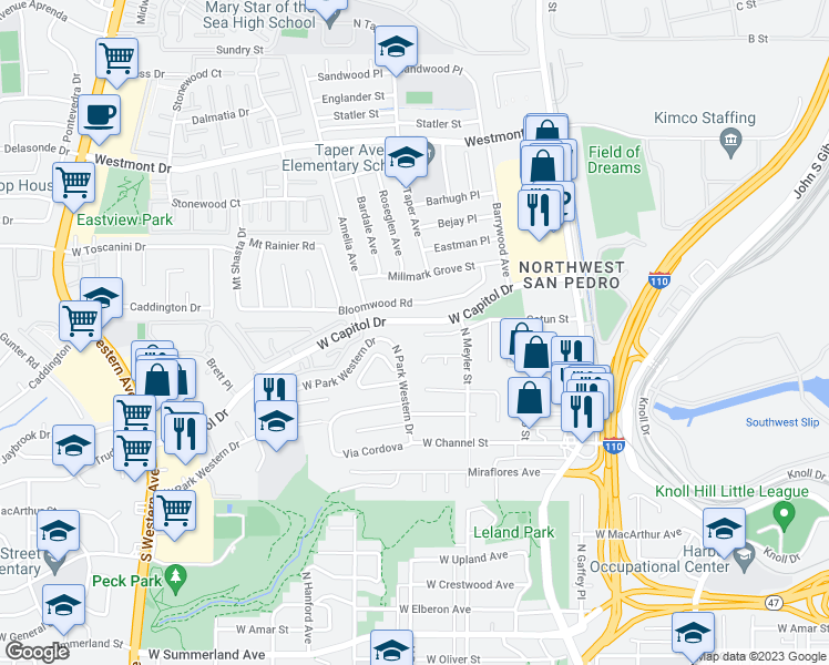 map of restaurants, bars, coffee shops, grocery stores, and more near 946 Gatun Street in Los Angeles