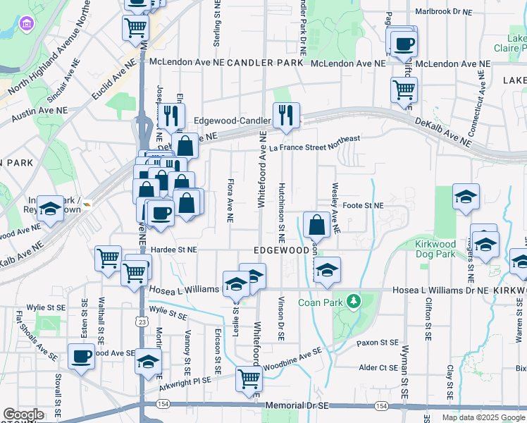 map of restaurants, bars, coffee shops, grocery stores, and more near 137 Whitefoord Avenue Northeast in Atlanta