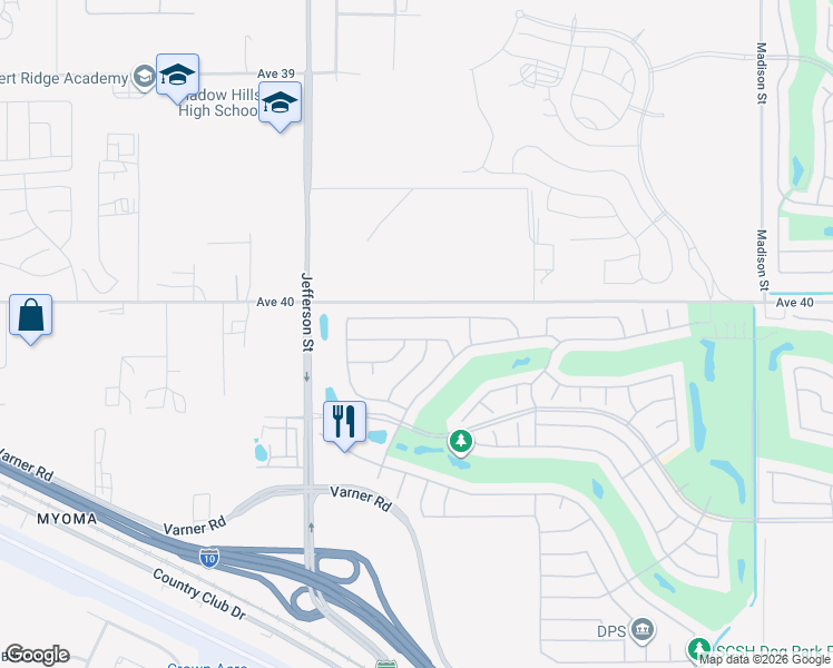 map of restaurants, bars, coffee shops, grocery stores, and more near 80240 Avenida Santa Olivia in Indio