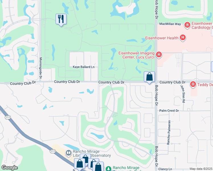 map of restaurants, bars, coffee shops, grocery stores, and more near 34 Haig Drive in Rancho Mirage