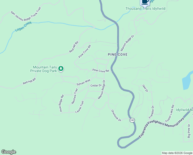 map of restaurants, bars, coffee shops, grocery stores, and more near 52745 Sylvan Way in Idyllwild-Pine Cove