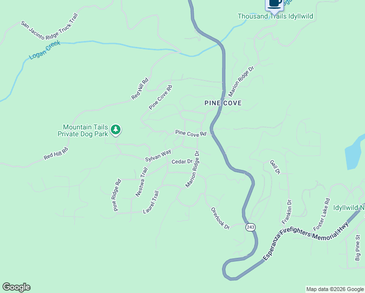 map of restaurants, bars, coffee shops, grocery stores, and more near 52745 Sylvan Way in Idyllwild-Pine Cove