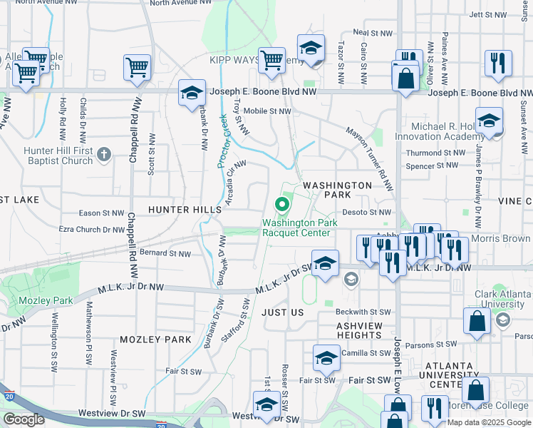 map of restaurants, bars, coffee shops, grocery stores, and more near 87 Stafford Street Northwest in Atlanta