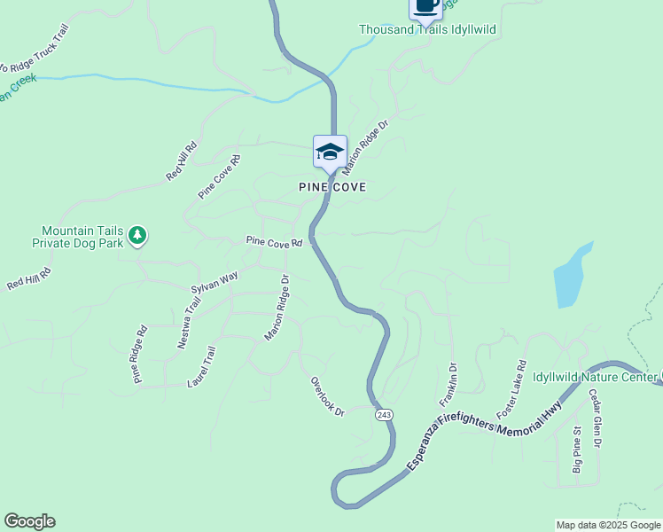 map of restaurants, bars, coffee shops, grocery stores, and more near 23440 Banning-Idyllwild Panoramic Highway in Idyllwild-Pine Cove