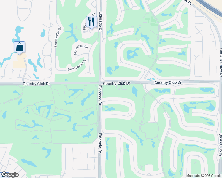 map of restaurants, bars, coffee shops, grocery stores, and more near 141 Rainbird Circle in Palm Desert