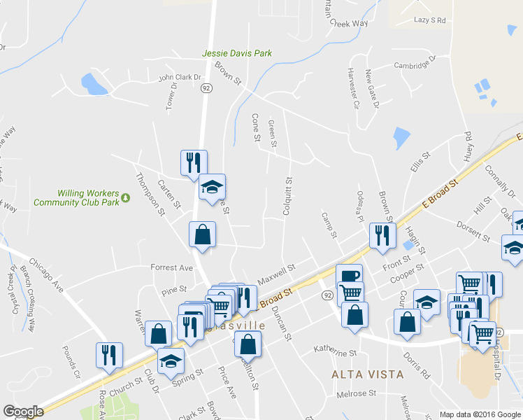map of restaurants, bars, coffee shops, grocery stores, and more near 8171 Kemper Cir in Douglasville