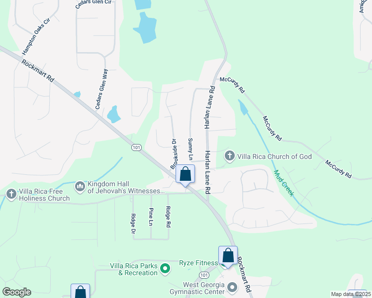 map of restaurants, bars, coffee shops, grocery stores, and more near 74 Sunny Lane in Villa Rica