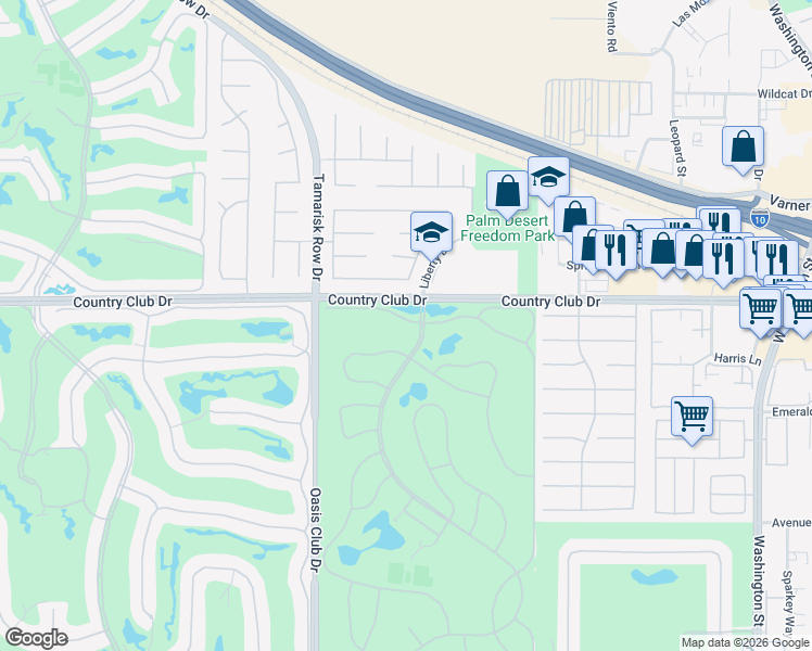 map of restaurants, bars, coffee shops, grocery stores, and more near 77207 Preston Trail in Palm Desert