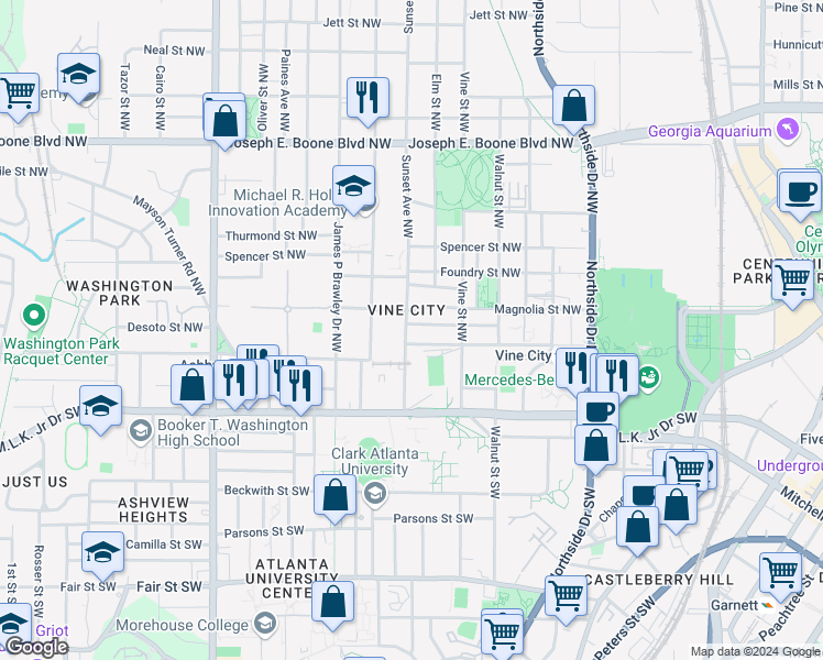 map of restaurants, bars, coffee shops, grocery stores, and more near in Atlanta