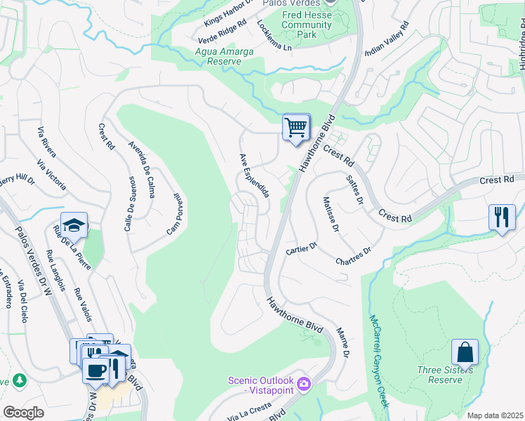 map of restaurants, bars, coffee shops, grocery stores, and more near 30189 Avenue Esplendida in Rancho Palos Verdes