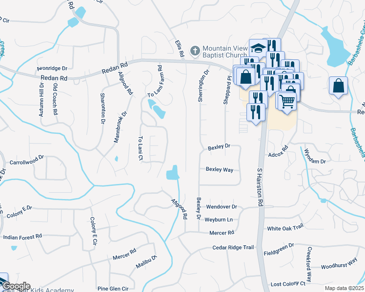 map of restaurants, bars, coffee shops, grocery stores, and more near 1239 To Lani Drive in Stone Mountain