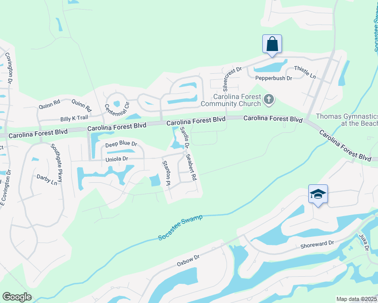 map of restaurants, bars, coffee shops, grocery stores, and more near 201 Sardis Drive in Myrtle Beach