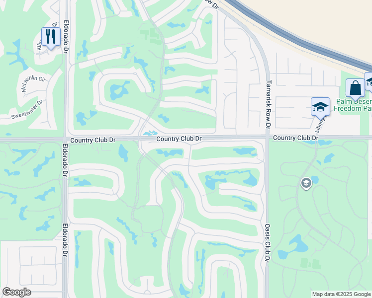 map of restaurants, bars, coffee shops, grocery stores, and more near 117 Desert Holly Drive in Palm Desert