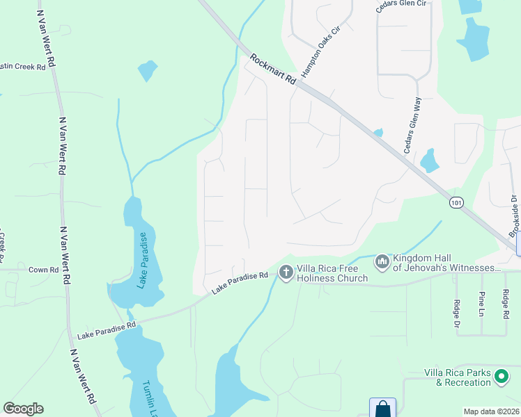 map of restaurants, bars, coffee shops, grocery stores, and more near 295 Holliday Overlook in Villa Rica