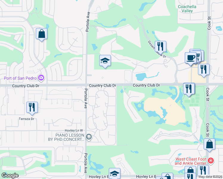 map of restaurants, bars, coffee shops, grocery stores, and more near 13 Verde Way in Palm Desert