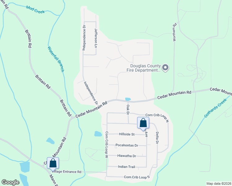 map of restaurants, bars, coffee shops, grocery stores, and more near 1795 Cedar Hill in Douglasville