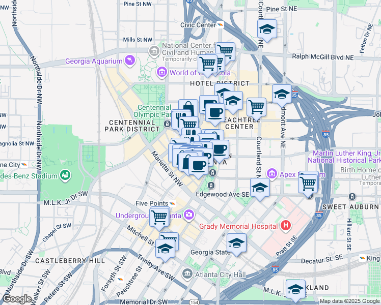 map of restaurants, bars, coffee shops, grocery stores, and more near in Atlanta