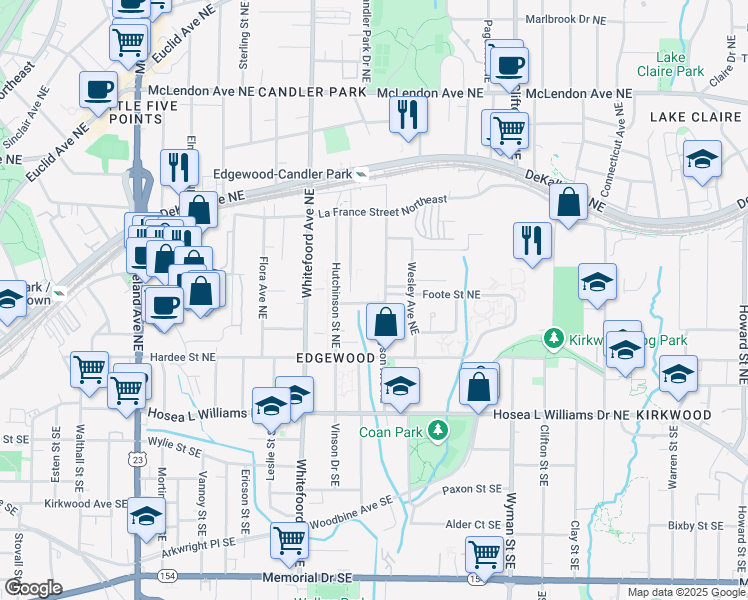 map of restaurants, bars, coffee shops, grocery stores, and more near 2004 Chipley Street Northeast in Atlanta
