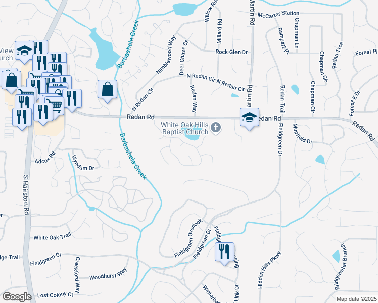 map of restaurants, bars, coffee shops, grocery stores, and more near 1281 Mill Lake Circle in Stone Mountain