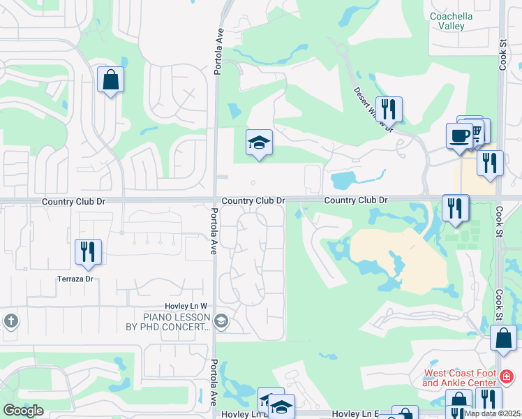 map of restaurants, bars, coffee shops, grocery stores, and more near 1 Verde Way in Palm Desert