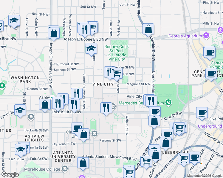 map of restaurants, bars, coffee shops, grocery stores, and more near 670 Delbridge Street Northwest in Atlanta
