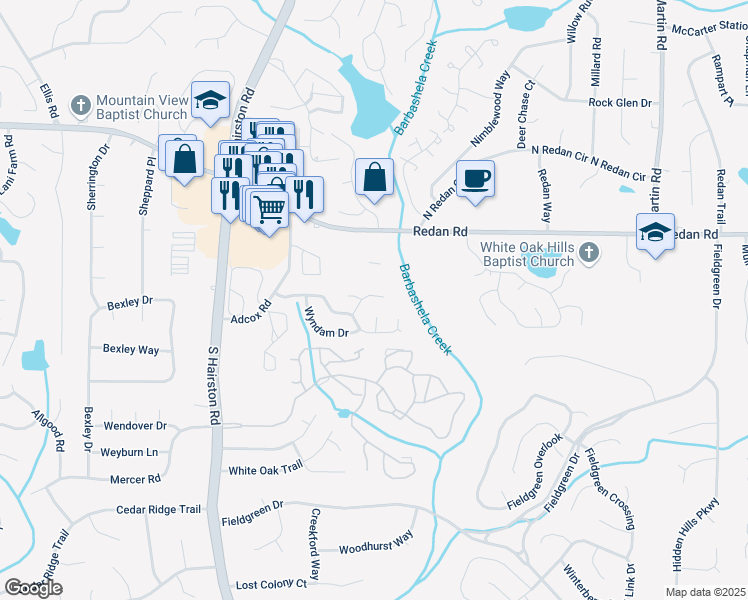 map of restaurants, bars, coffee shops, grocery stores, and more near 1226 Tyne Way in Stone Mountain