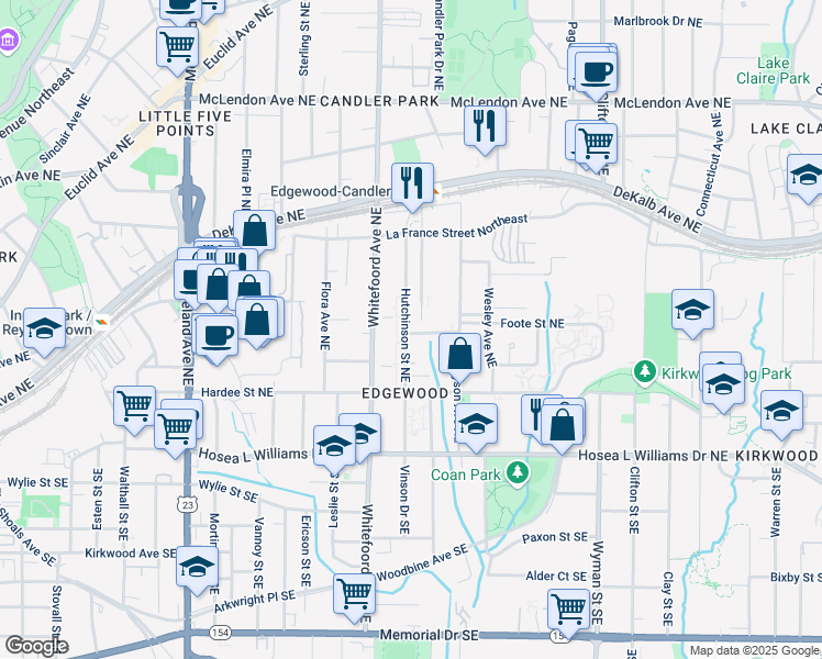 map of restaurants, bars, coffee shops, grocery stores, and more near 139 Hutchinson Street Northeast in Atlanta