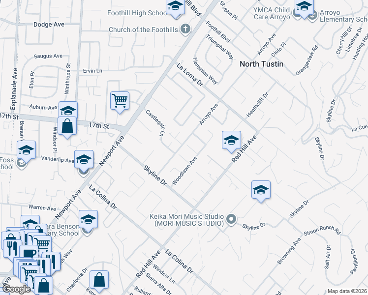 map of restaurants, bars, coffee shops, grocery stores, and more near 1262 Brittany Cross Road in Santa Ana