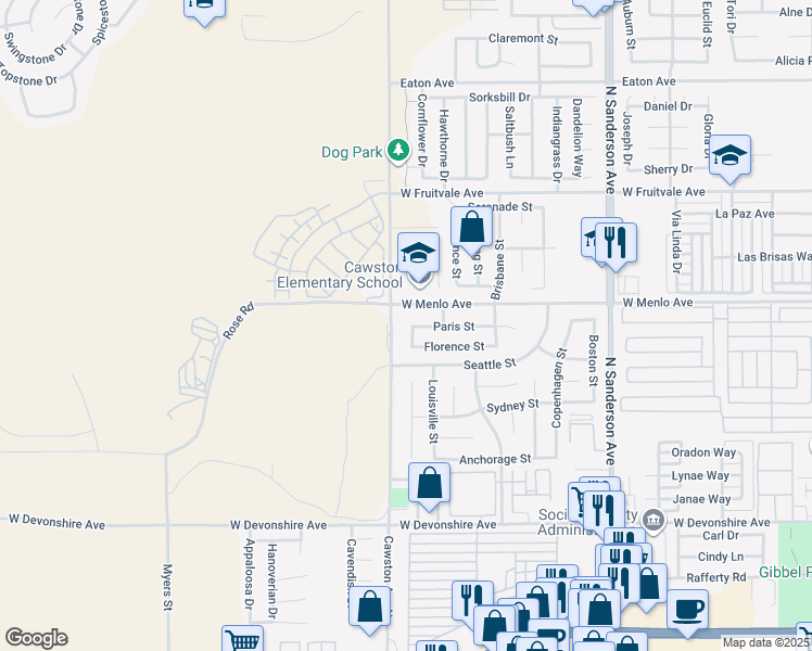 map of restaurants, bars, coffee shops, grocery stores, and more near 669 Liverpool Street in Hemet
