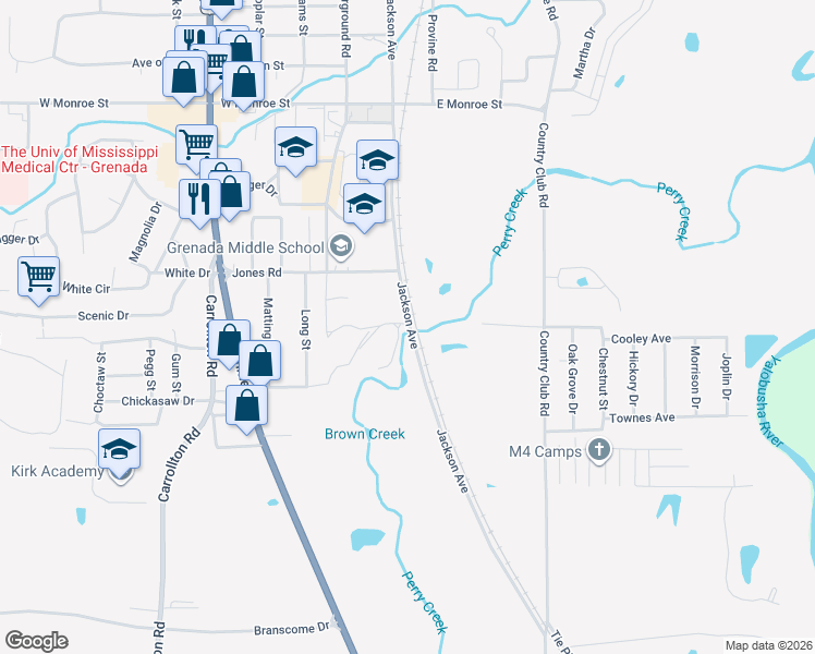 map of restaurants, bars, coffee shops, grocery stores, and more near 2217 Jackson Avenue in Grenada