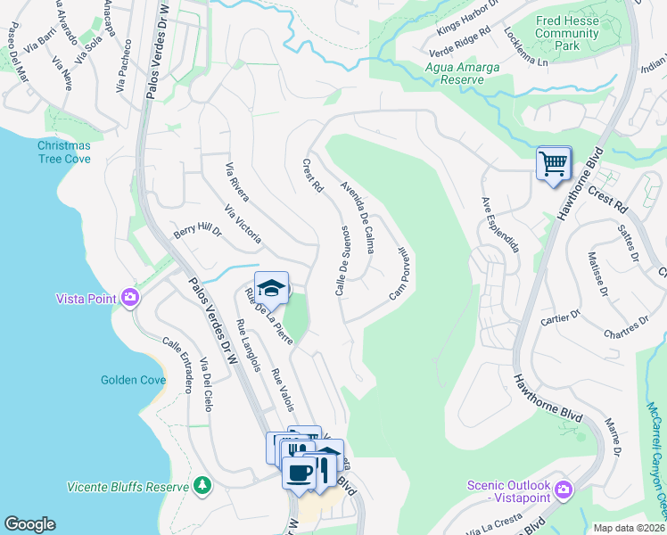 map of restaurants, bars, coffee shops, grocery stores, and more near 30423 Calle De Suenos in Rancho Palos Verdes