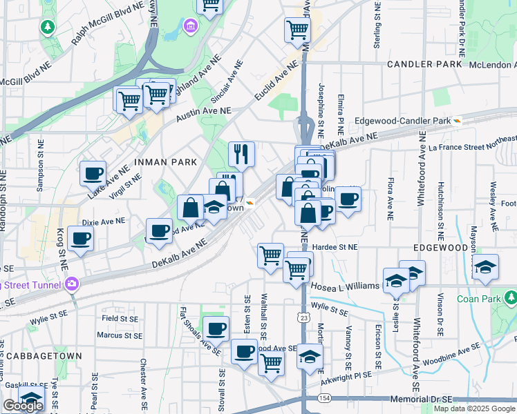map of restaurants, bars, coffee shops, grocery stores, and more near 1065 Seaboard Avenue Northeast in Atlanta