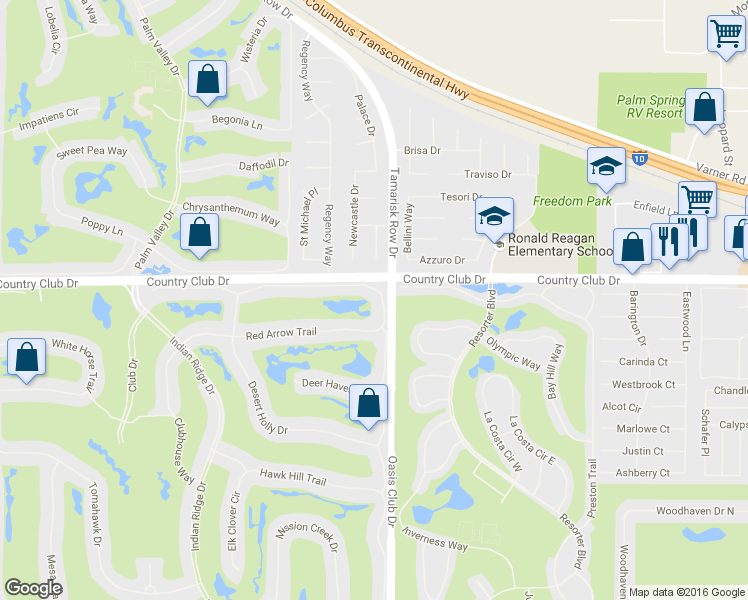 map of restaurants, bars, coffee shops, grocery stores, and more near 901 Box Canyon Trail in Palm Desert